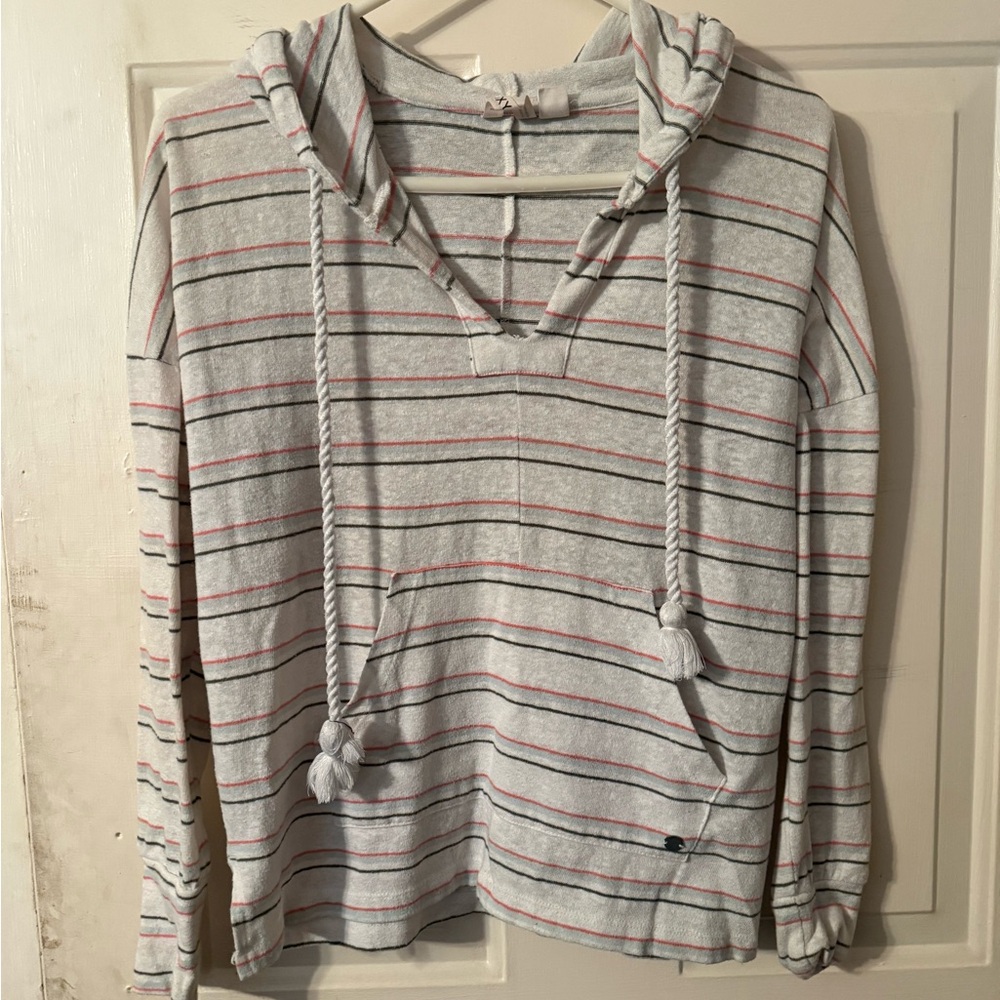 Roxy White Hoodie with Pink and Black Stripes